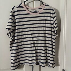 Old Navy Navy and White Striped Tee with Pink Collar